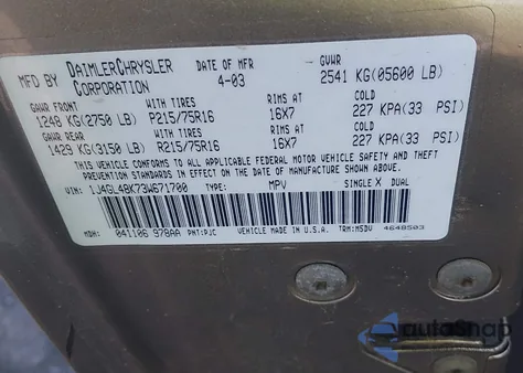 2003 Jeep Liberty Sport из США, поврежденный, VIN 1J4GL48K73W671700